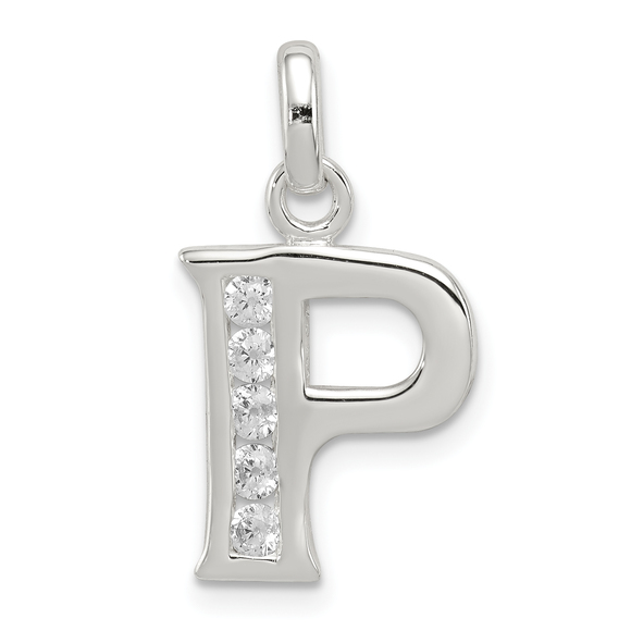 Sterling Silver White CZ Letter P Initial Pendant - Picture 1 of 4